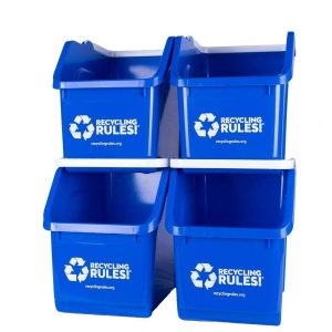 4 Pack of Bins – Blue Stackable Recycling Bin Container with Handle 6 Gallon